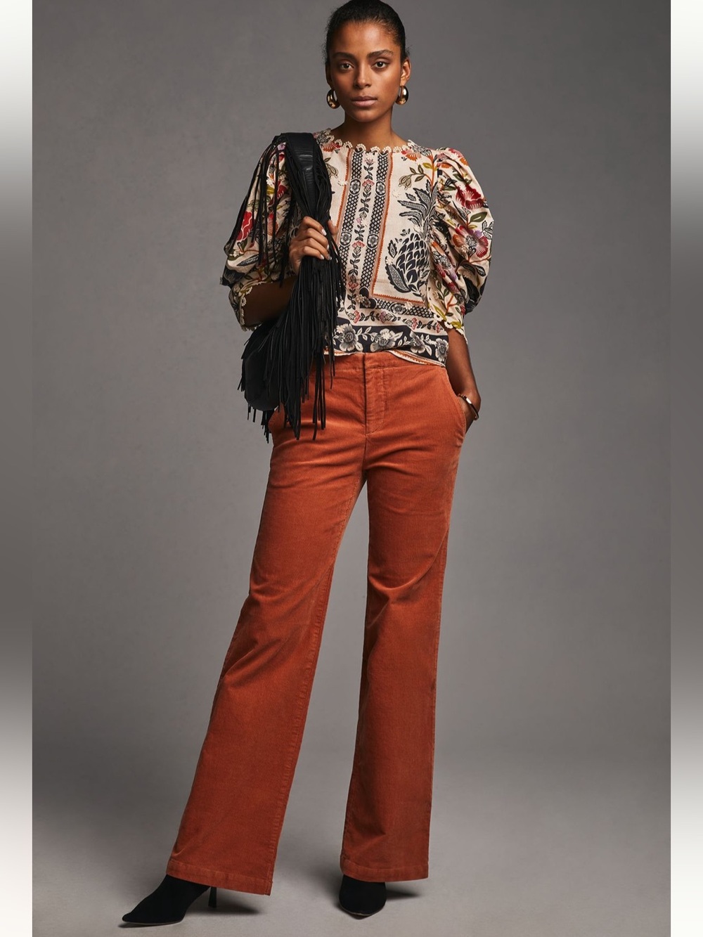 Anthropologie Maeve Wide-Leg Corduroy Trouser in Orange Size 10 - Picture 2 of 12